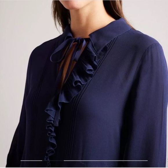 Ted Baker Faithiy Asymmetric Ruffle Midi Skirt Dress Dark Navy Womens Size Ted 2 - Picture 10 of 17